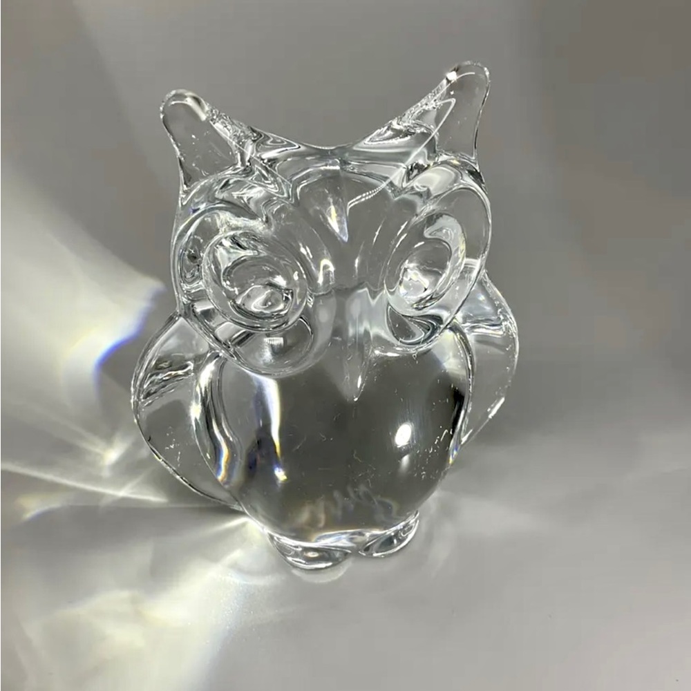 Beautiful Vintage Daum Clear Crystal Owl Figurine, Made in France